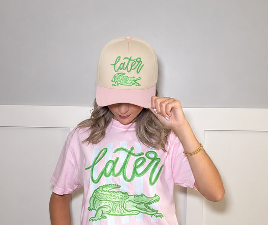 Later Gator Trucker Hat - tan/pink