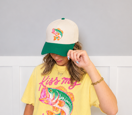 Kiss My Bass Hat - tan/green