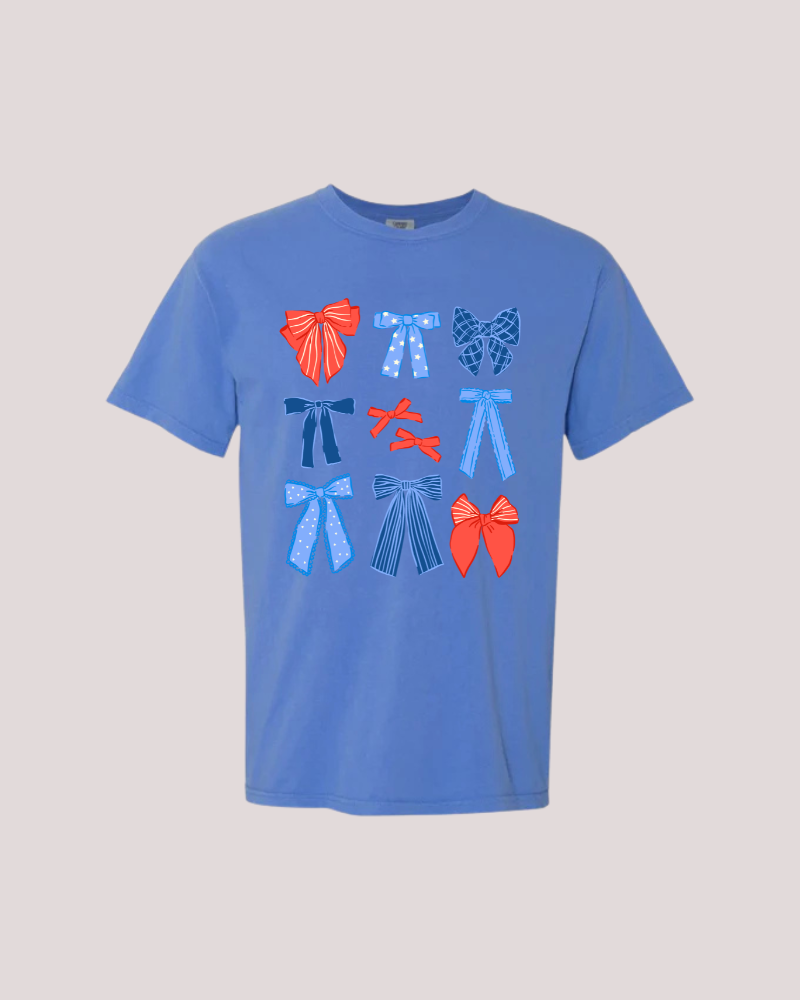 Patriotic Bows Graphic Tee - Washed Denim