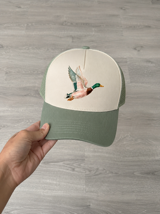 Mallard Duck Fish Hat - tan/green