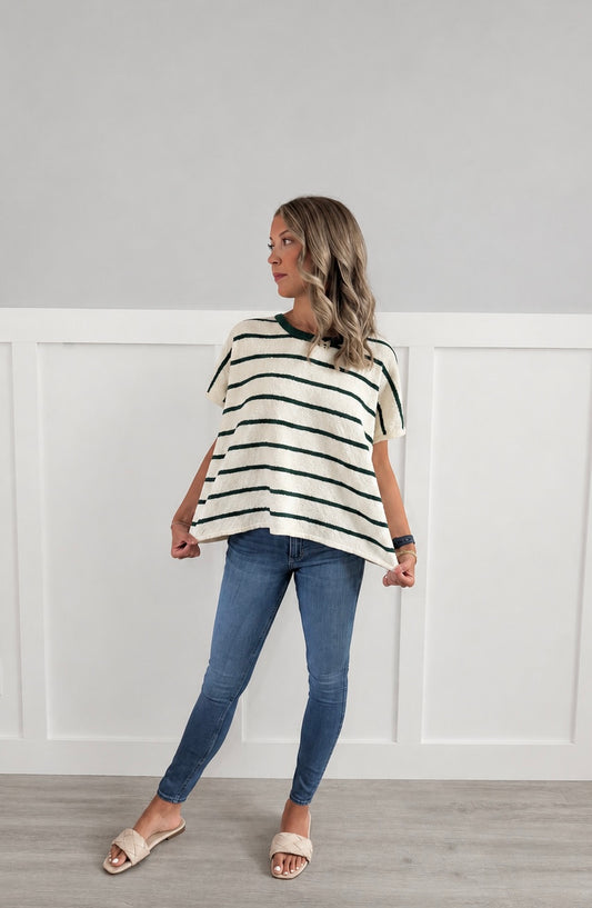 Striped Terry Top- hunter green