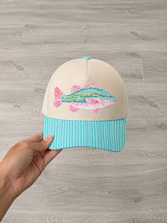 Colorful Fish Hat - tan/stripe