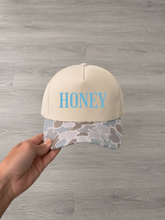 Camo/Blue Honey Hat - tan/camo