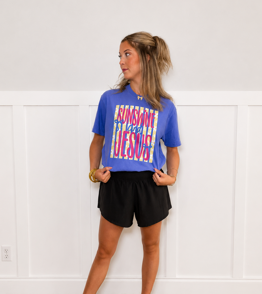 Sunshine and Jesus Graphic Tee - Flo Blue