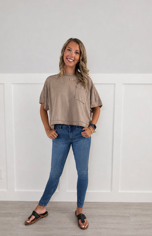 Cropped Exposed Seam Top-coffee
