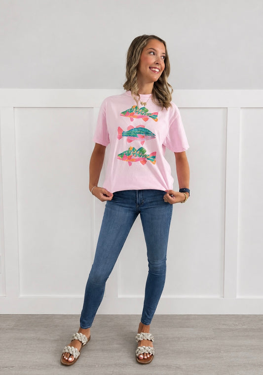 Fish Trio Graphic Tee -pink