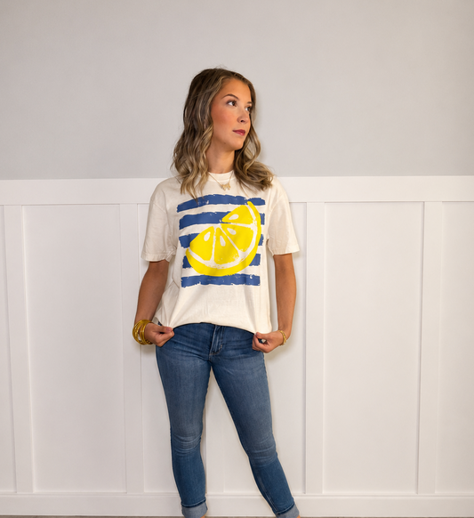 Striped Lemon Slice Graphic Tee - Ivory